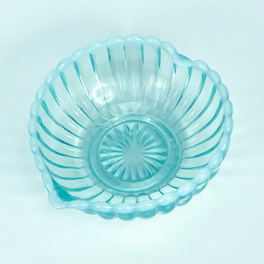 80s-90s Vintage Fenton Light Aqua Blue Opalescent Edged Heart Bowl